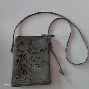 Gray Crossbody Floral Cutout Bag